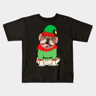 Bulldog In Elf Costume Christmas Kids T-Shirt